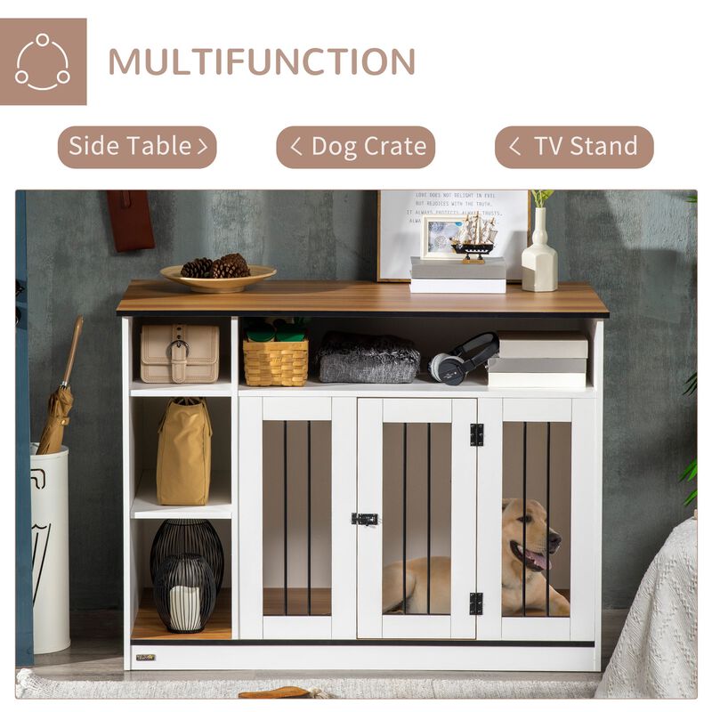 Small and Medium Dog Crate End Table with Extra Storage Space, Dog Crate Furniture with Large Tabletop, Pet Crate with Lockable Door, White