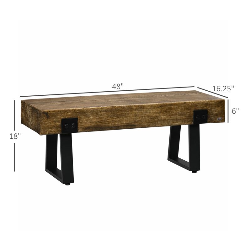 Garden Bench with Metal Legs, Rustic Wood Effect Concrete Dining Bench, Indoor or Outdoor Use for Patio, Park, Porch and Lawn, Natural/Black