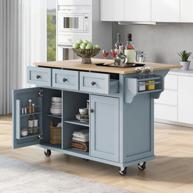 Merax Kitchen Cart with Rubber wood Drop-Leaf Countertop