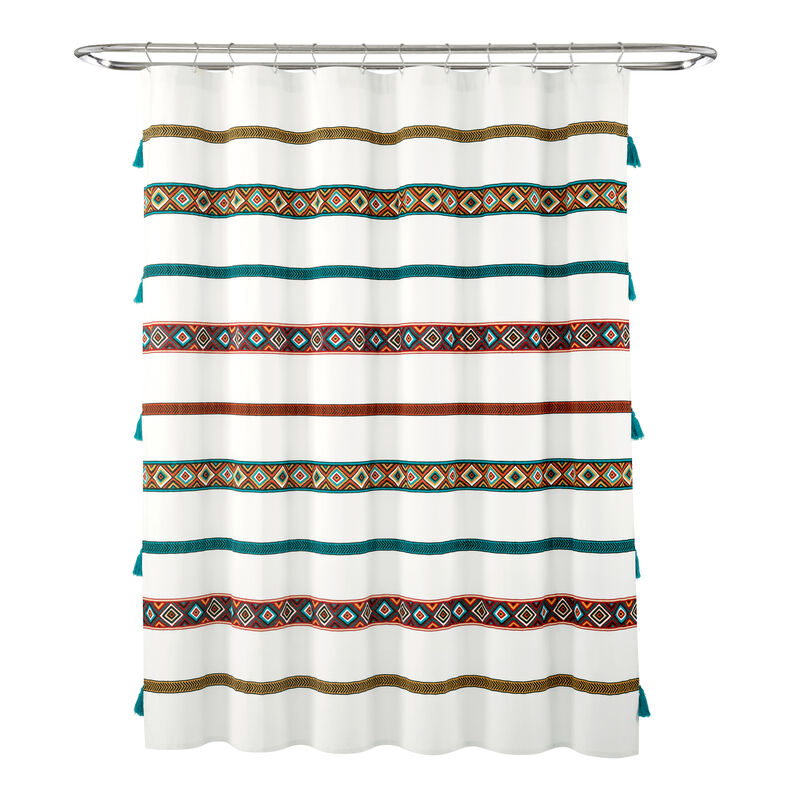 Ava Boho Stripe Tassel Eco-Friendly Cotton Blend Shower Curtain