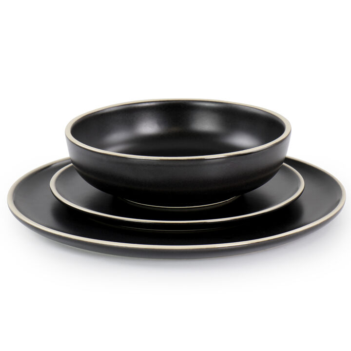 Gibson Elite Serenade 12 Piece Round Stoneware Dinnerware Set in Black