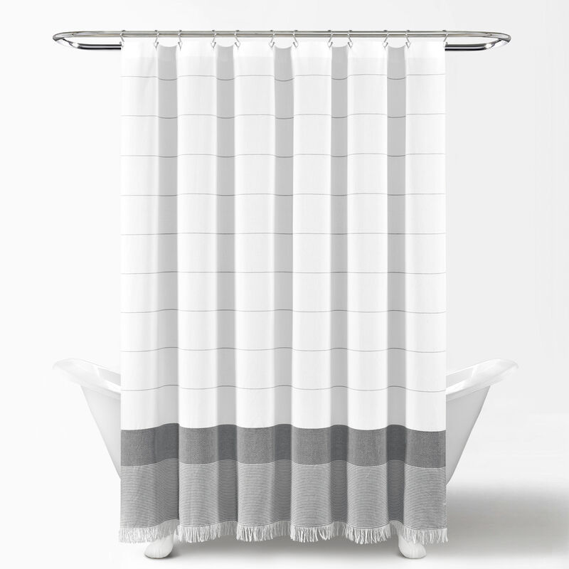 Stripe Yarn Dyed Tassel Fringe Woven Cotton Shower Curtain