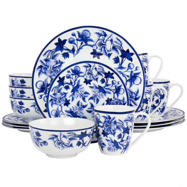 Martha Stewart 16 Piece Blue Vintage Fine Ceramic Dinnerware Set in Cobalt