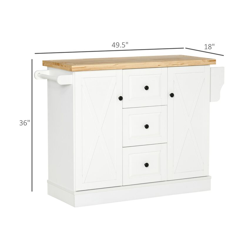 Kitchen Island, Kitchen Cart with Rubberwood Tabletop, Spice Rack for Dining Room, Kitchen Island Cart, White