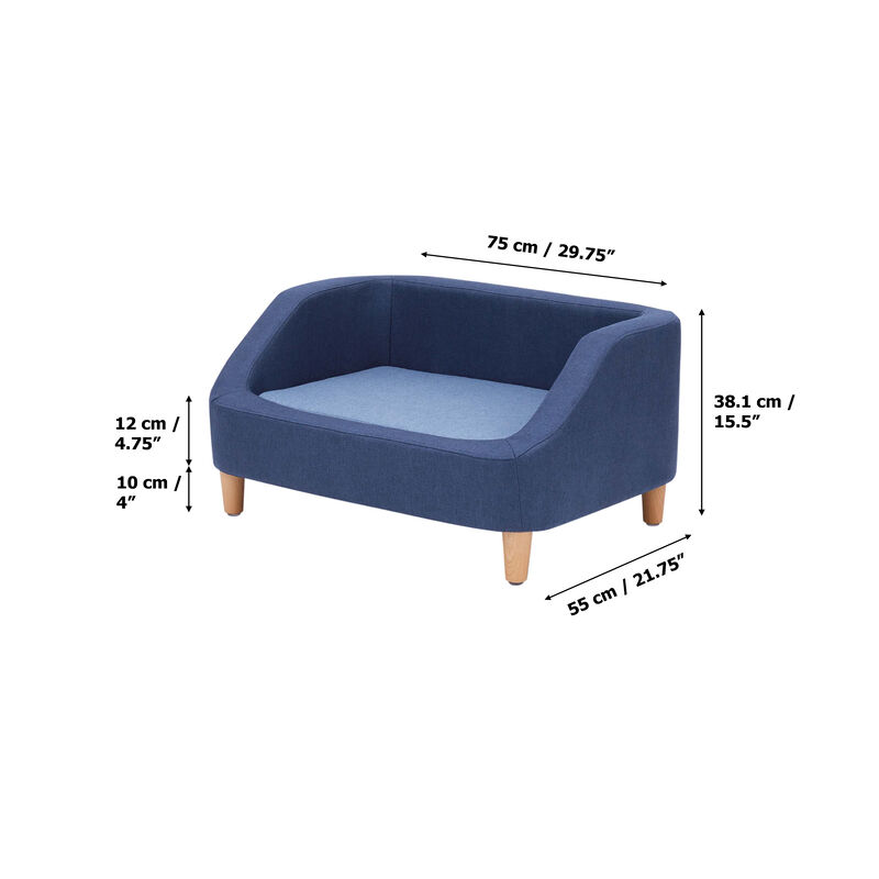 Teamson Pets Bennett Linen Pet Sofa with Wood Style Foot & Washable Cover, Navy