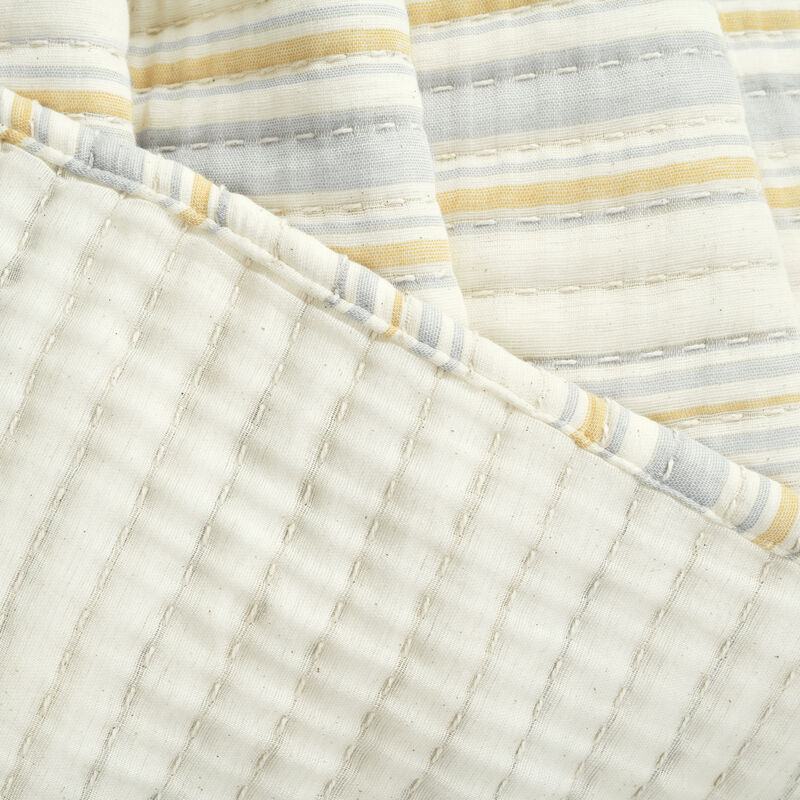 Solange Stripe Kantha Pick Stitch Yarn Dyed Cotton Woven Throw Yellow/Gray Single 50X60