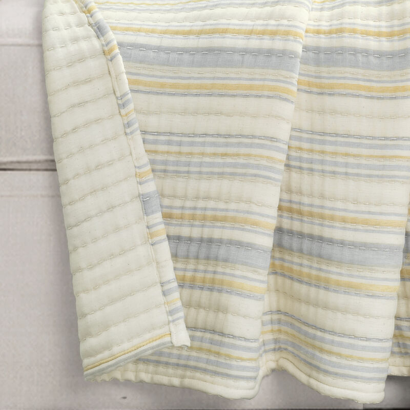 Solange Stripe Kantha Pick Stitch Yarn Dyed Cotton Woven Throw Yellow/Gray Single 50X60
