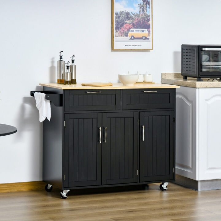 Kitchen Island Cart, Rolling Kitchen Island, Utility Cart with Wheels, Kitchen Cart with Drawers and Cabinets, Black