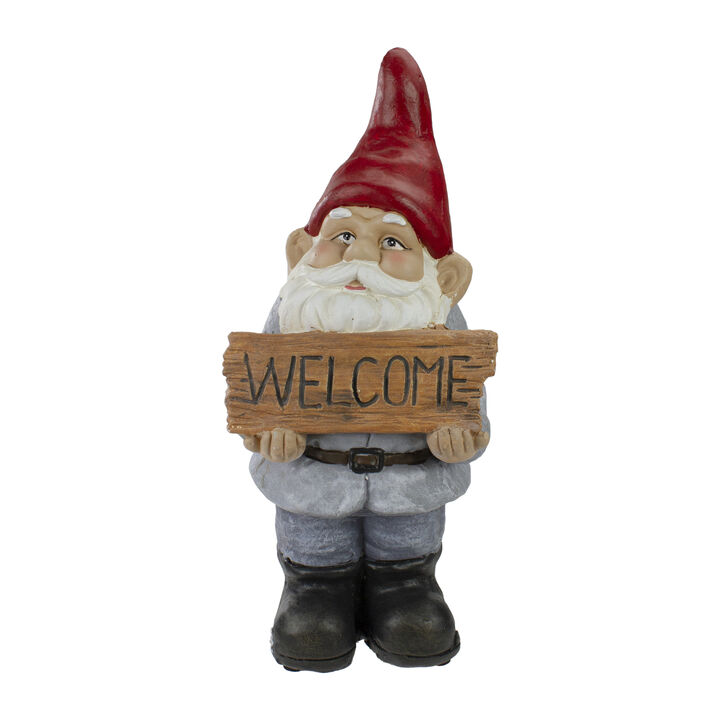 17" Gnome with Welcome Sign Outdoor Garden Statue