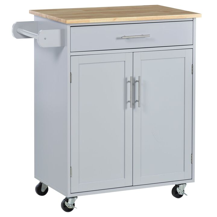 Kitchen Island Cart Rolling Trolley Cart with Drawer, Storage Cabinet & Towel Rack, Grey
