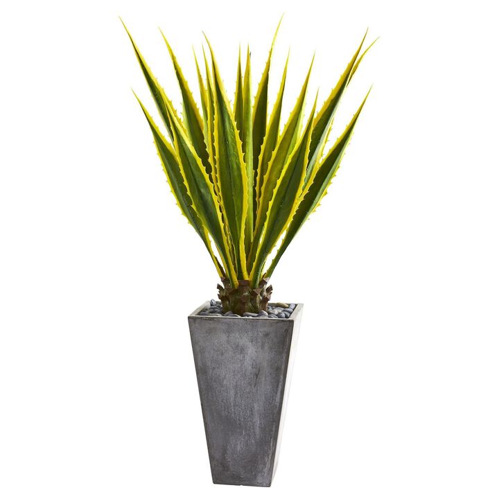 Nearly Natural 5-ft Agave Artificial Plant in Gray Planter