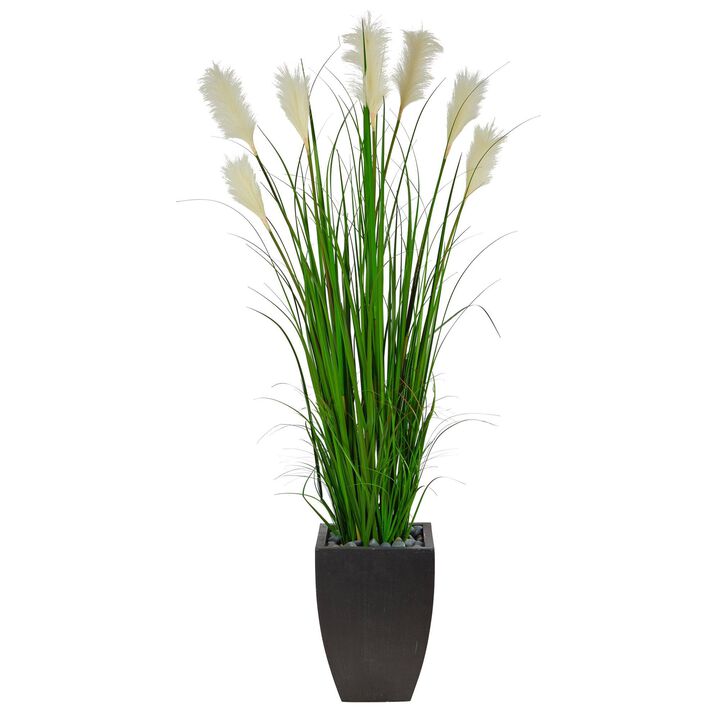Nearly Natural 64-in Wheat Plum Grass Artificial Plant in Black Planter