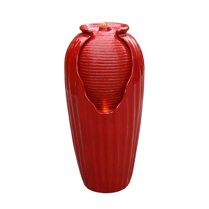 Teamson Home Indoor/Outdoor Contemporary Vase Water Fountain with LED Lights, Red