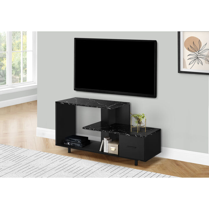 Monarch Specialties I 2610 Tv Stand, 48 Inch, Console, Media Entertainment Center, Storage Drawer, Living Room, Bedroom, Laminate, Black Marble Look, Contemporary, Modern