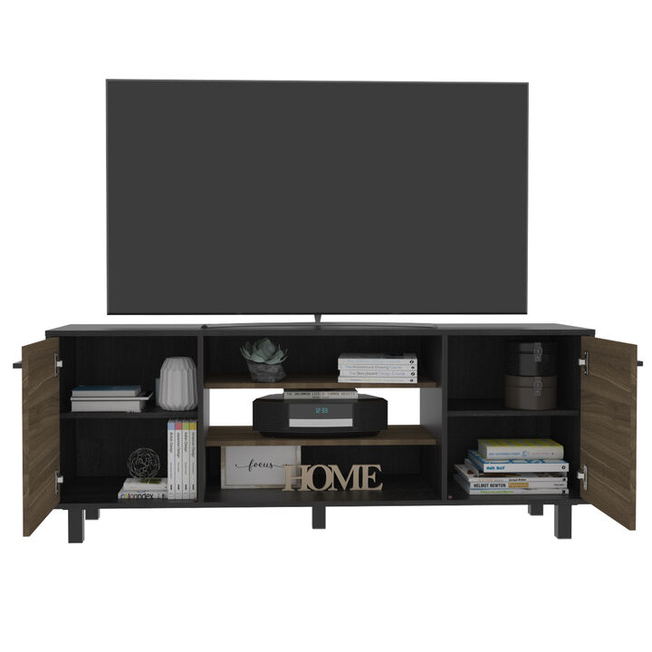 DEPOT E-SHOP Egeo Tv Stand for TV´s up 60", Two Cabinets, Three Shelves, Five Legs, Espresso / Pine