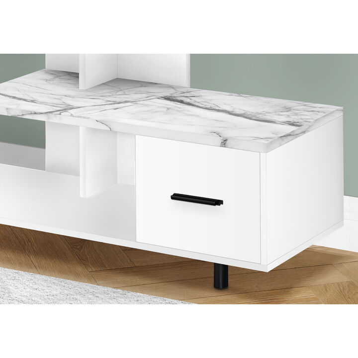 Monarch Specialties I 2609 Tv Stand, 48 Inch, Console, Media Entertainment Center, Storage Drawer, Living Room, Bedroom, Laminate, White Marble Look, Contemporary, Modern
