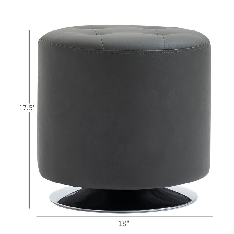 360° Swivel Foot Stool Round PU Ottoman with Thick Sponge Padding and Solid Steel Base, Grey