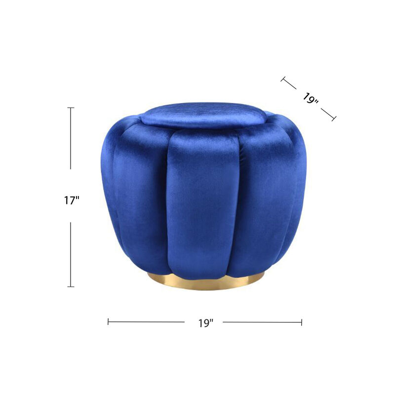 Round Ottoman with Gold Legs in Blue