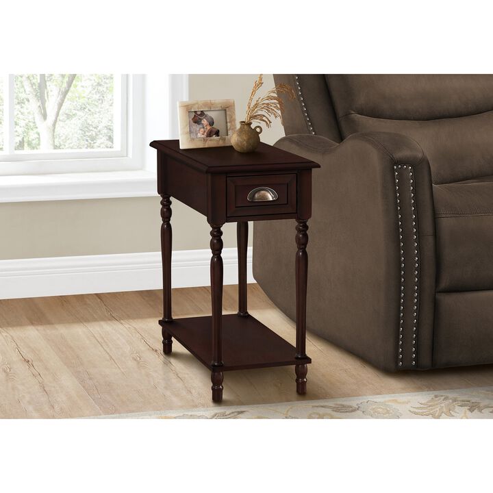 Monarch Specialties I 3968 - Accent Table, 2 Tier, Side Table, End, Narrow, Nightstand, Bedroom, Lamp, Storage Drawer, Traditional