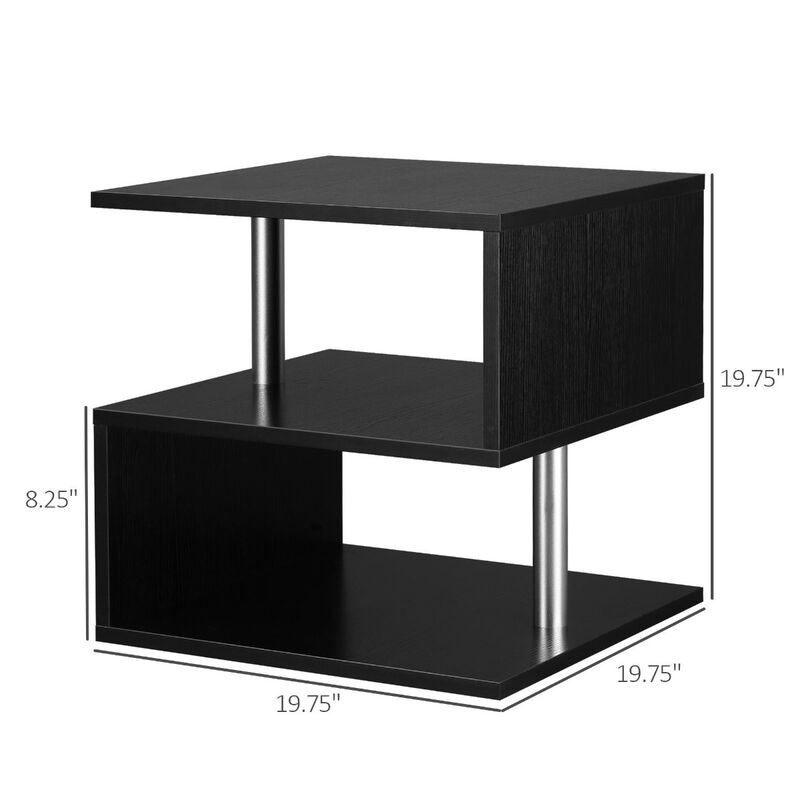 Lift Top Coffee Table Modern Designer S-Shaped Accent table 3-Tier Side Table Multi Level Accent End Table with 2 Steel Support Poles, Black