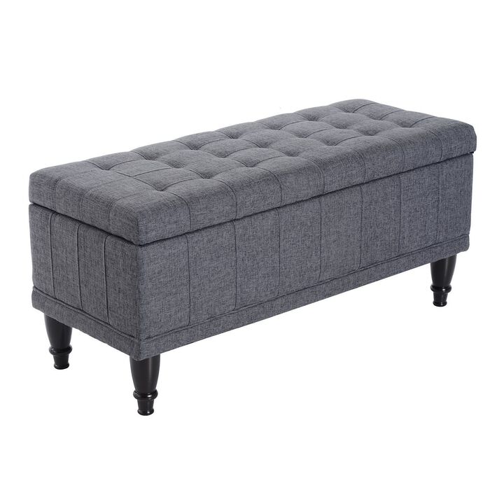 Large 42" Tufted Linen Fabric Ottoman Storage Bench With Soft Close Lid for Living Room, Entryway, or Bedroom, Dark Heather Grey