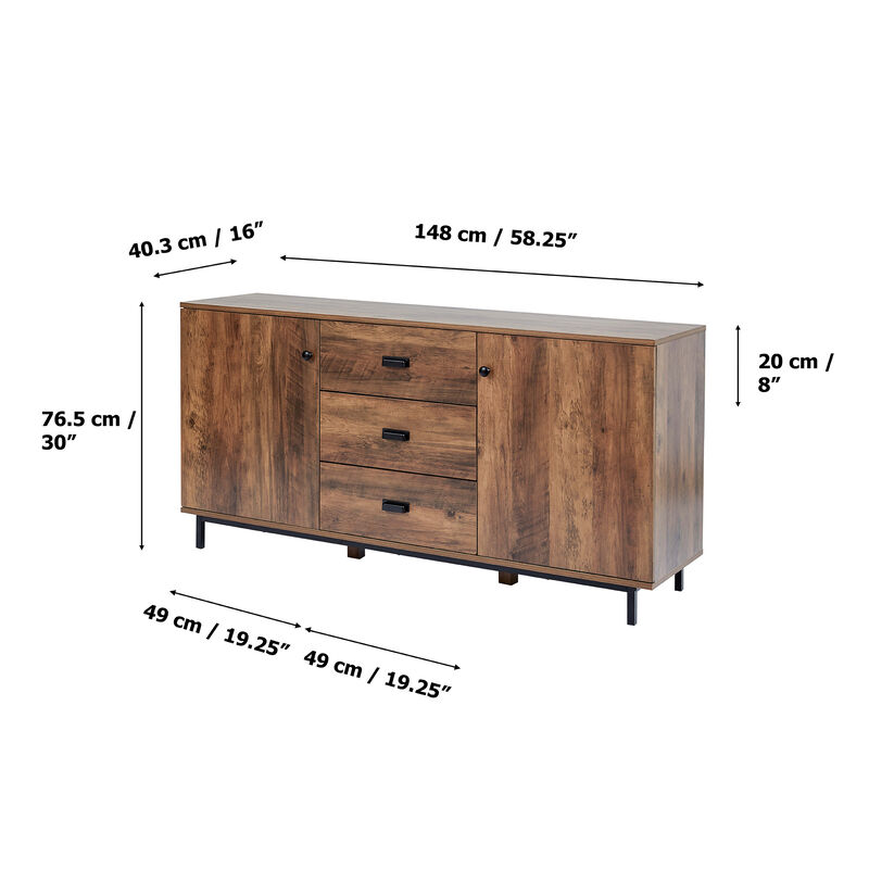 Teamson Home - Sideboard with 2 Doors and 3 Drawers Metal Legs and Handles