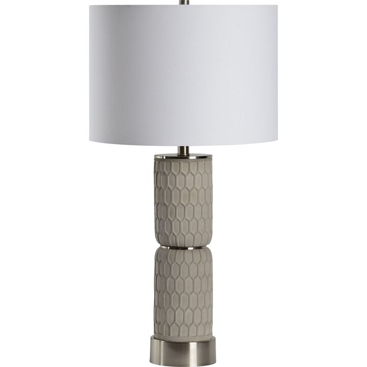 30" Cement Gray and off-White Cotton Shade Contemporary Table Lamp