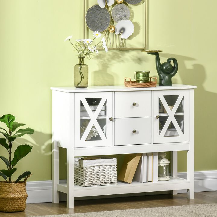 Modern Sideboard, Glass Door Buffet Cabinet with Storage Drawers, and Adjustable Shelves, Console Table for Living Room, Entryway, White