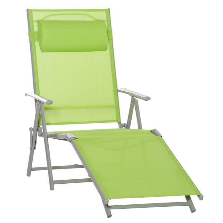 Folding Chaise Lounge Chair, Outdoor Recliner Furniture with Portable Design & 7 Adjustable Backrest Positions for Patio, Beach, Green