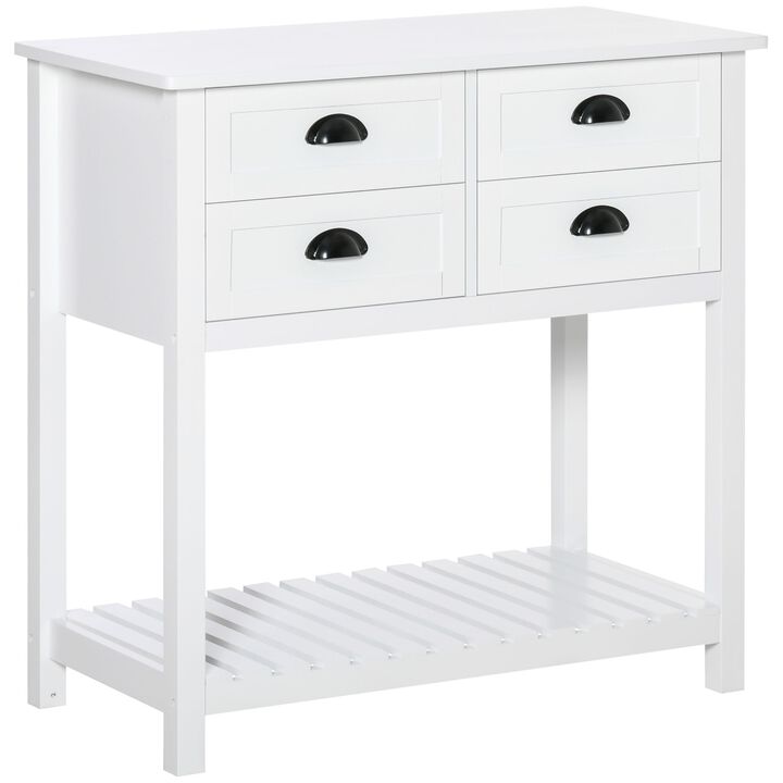 Sideboard Buffet Cabinet, Storage Serving Console Table with 4 Drawers and Slatted Bottom Shelf for Kitchen, Living Room, White