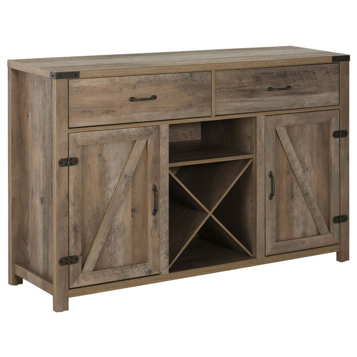 Sideboard Storage Buffet Cabinet Buffet Table Wooden Retro Farmhouse Sideboard with X-Shaped Wine Rack 2 Drawers Cabinets, Antique Grey