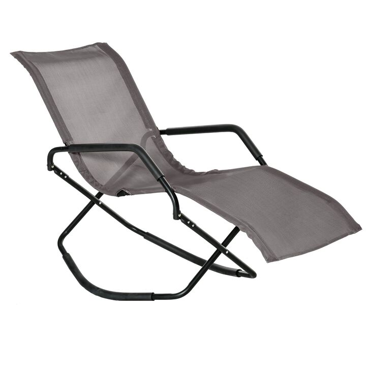 Garden Rocking Sun Lounger Outdoor Zero-gravity Folding Reclining Rocker Lounge Chair for Sunbathing, Brown