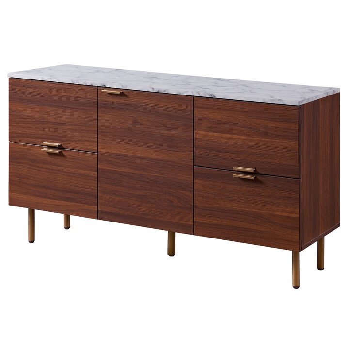 Teamson Home Ashton Rectangular Wood Sideboard with Marble-Look Top and Metal Legs, 
Faux Marble/Walnut