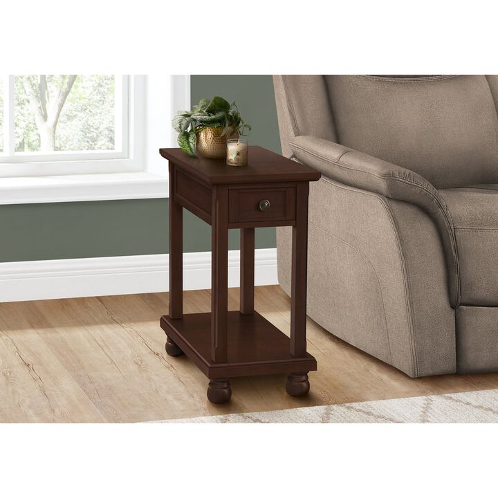 Monarch Specialties I 3967 - Accent Table, End, Side Table, Narrow, Nightstand, Bedroom, Lamp, Storage Drawer, Brown Veneer, Traditional