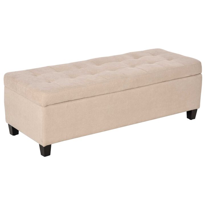 49" Large Tufted Linen Fabric Ottoman Storage Bench With Soft Close Top for Living Room, Entryway, or Bedroom, Beige