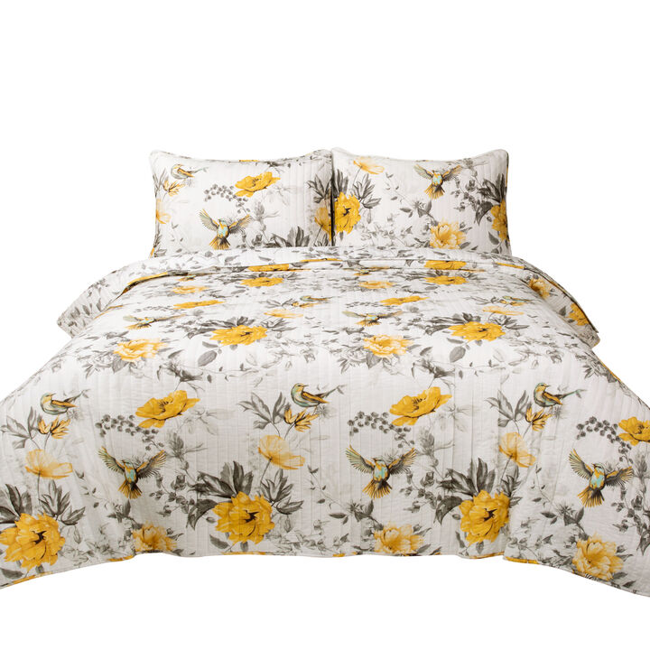 Penrose Floral Quilt Yellow/Gray 3Pc Set Full/Queen