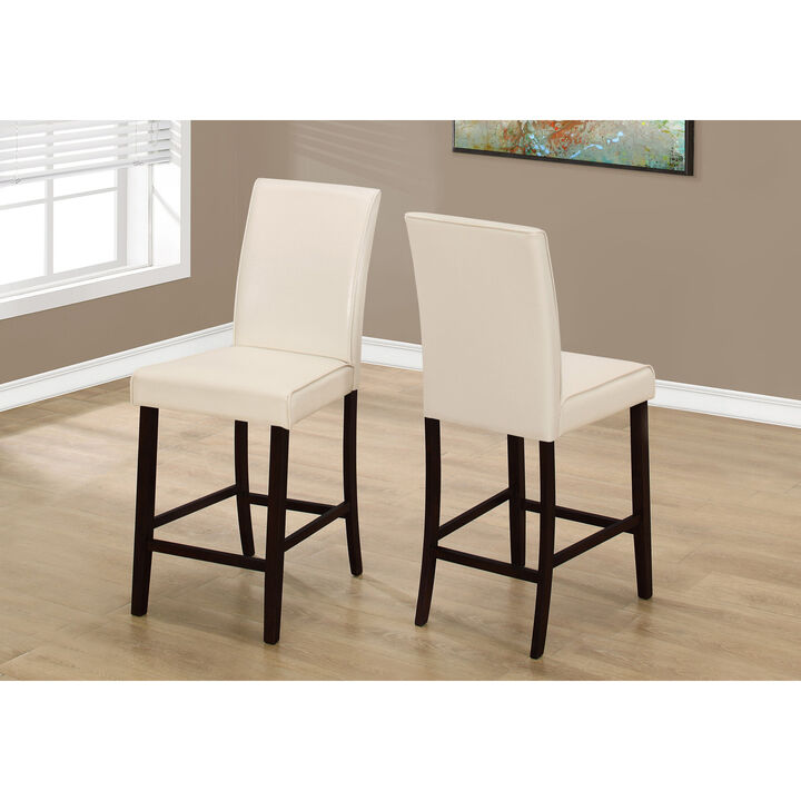 Monarch Specialties I 1903 Dining Chair, Set Of 2, Counter Height, Upholstered, Kitchen, Dining Room, Pu Leather Look, Wood Legs, Beige, Brown, Transitional