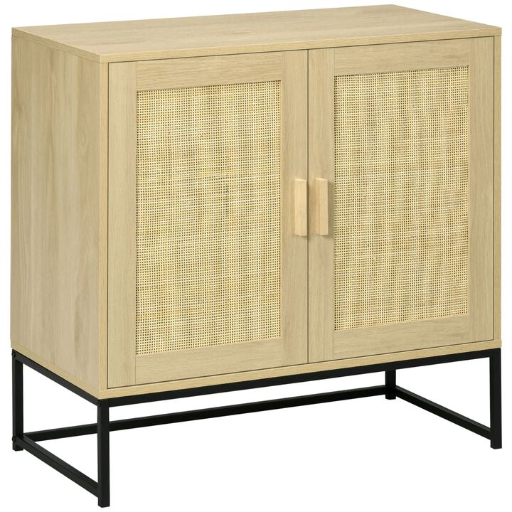 Sideboard Cabinet with Rattan Doors, Adjustable Shelf, Metal Base, Storage Cabinet for Living Room, Bedroom, Kitchen,