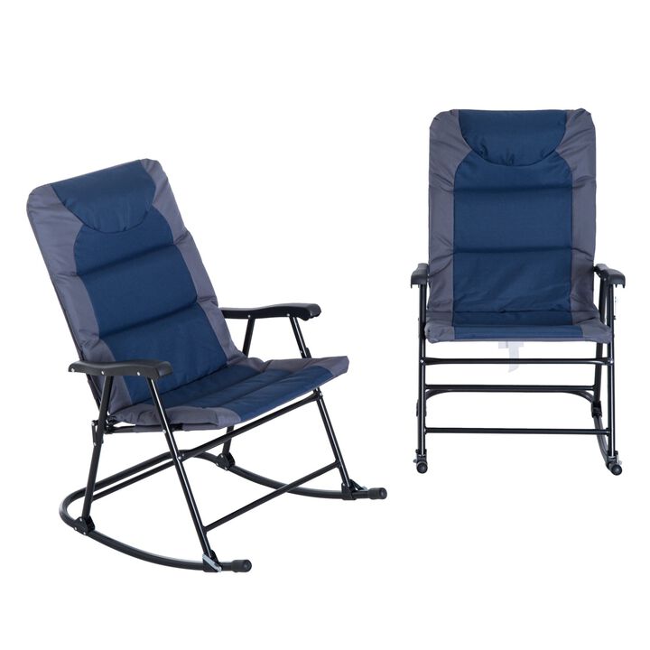 2 Piece Folding Rocking Chair Set with Armrests, Padded Seat and Backrest, Navy Blue & Grey