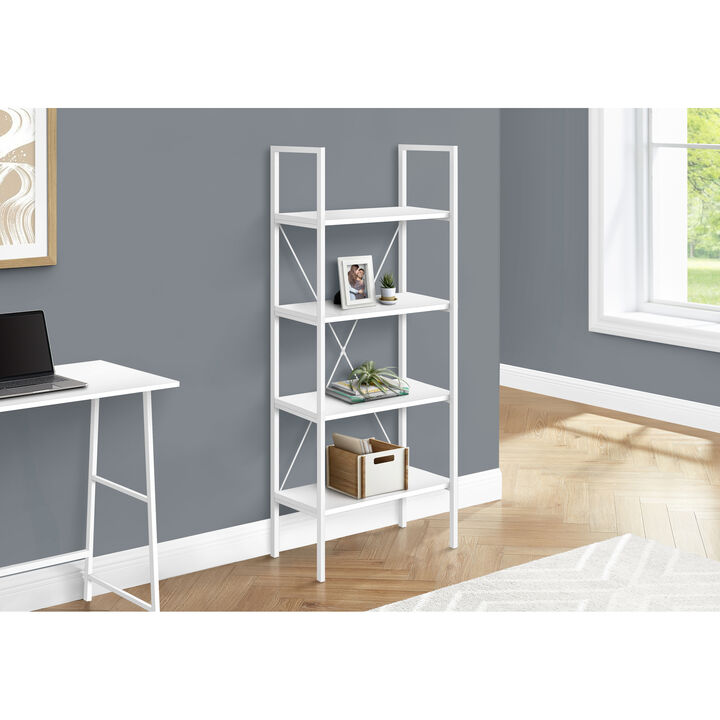 Monarch Specialties I 7801 Bookshelf, Bookcase, 4 Tier, 48"H, Office, Bedroom, Metal, Laminate, White, Contemporary, Modern