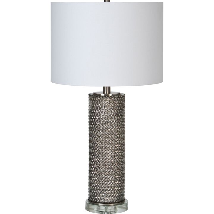 26.25" Crystal Clear Table Lamp with Off-White Drum Shade