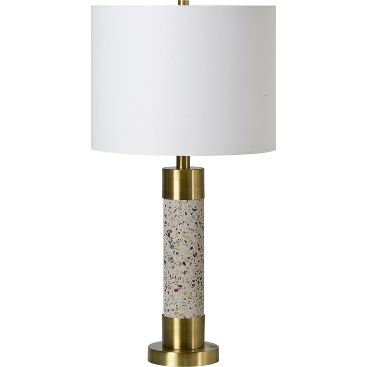 Set of 2 White Terrazzo Speckles Table Lamp with Off White Modified Drum Shade 25.5"