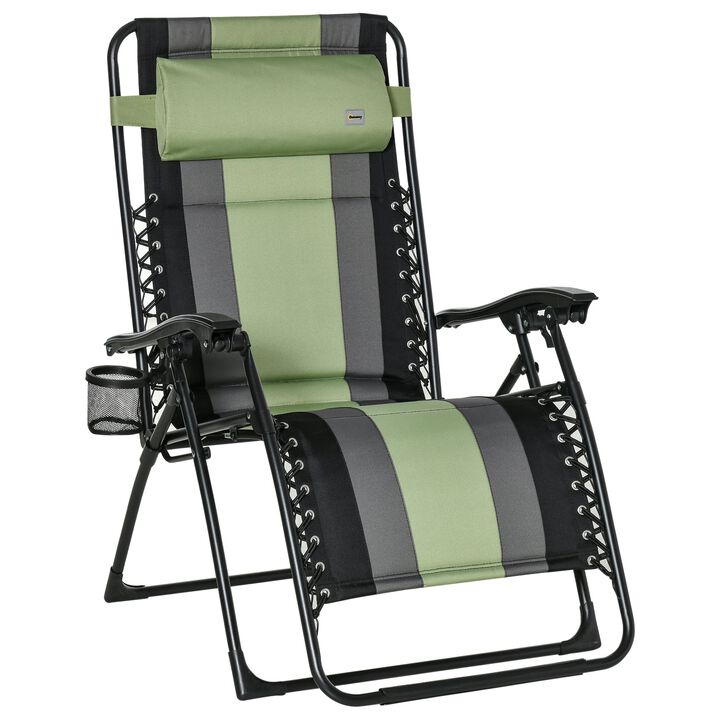 Zero Gravity Lounger Chair, Folding Reclining Patio Chair, with Cup Holder and Headrest, for Events and Camping, Green