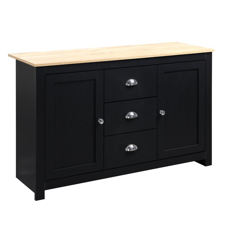 Kitchen Buffet Sideboard with Adjustable Shelves, Dining Sideboard Buffet Cabinet with 3 Storage Drawers, Black