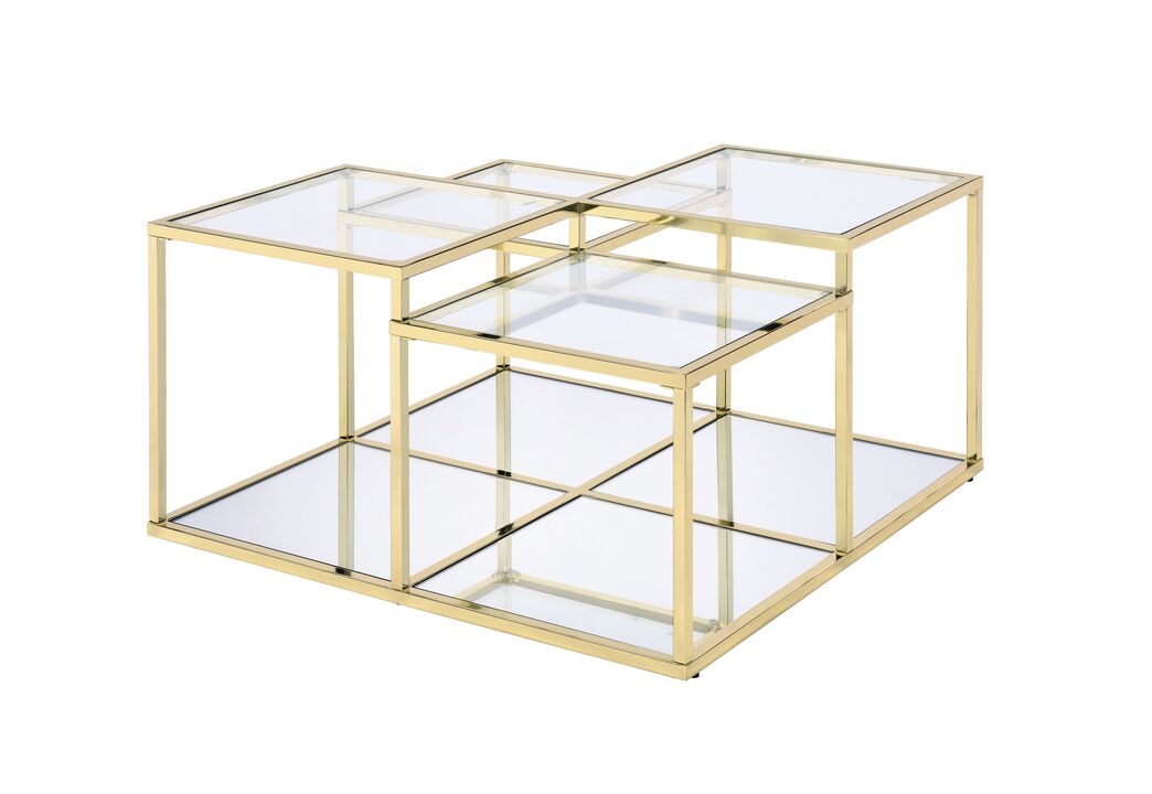 ACME Uchenna Coffee Table, Clear Glass & Gold Finish