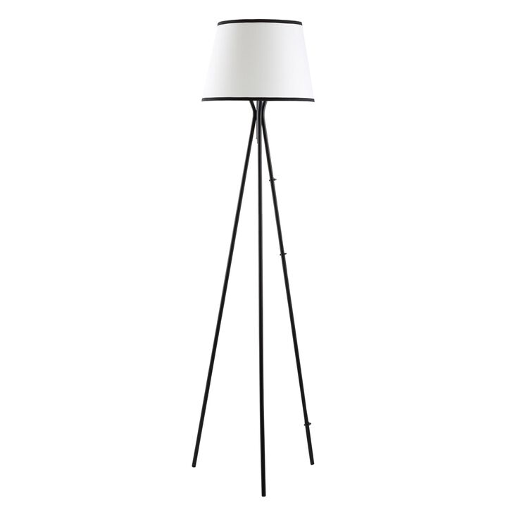 Modern Tripod Floor Lamp Free Standing Land Lamp w/ Steel Frame, Footswitch, Fabric Lampshade and E26 Base for Living Room, Bedroom - Black