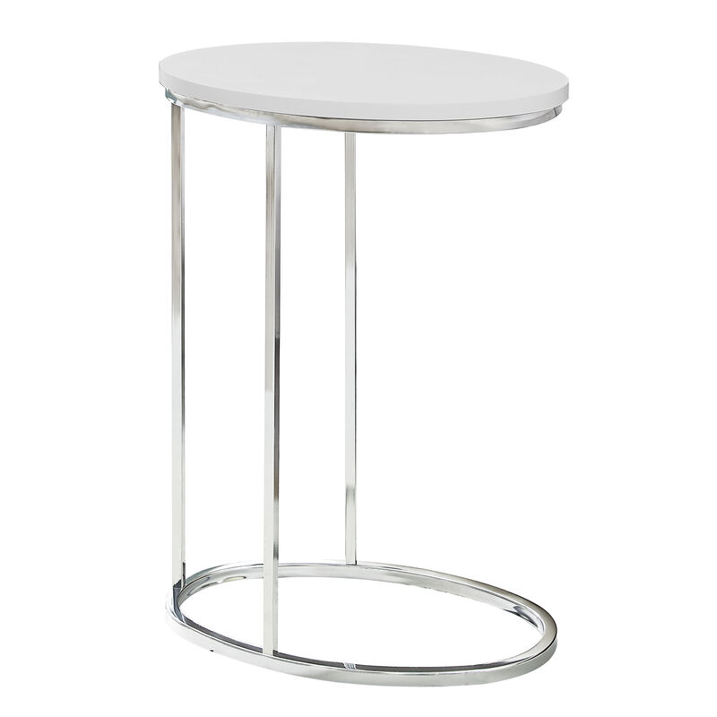 Monarch Specialties I 3246 Accent Table, C-shaped, End, Side, Snack, Living Room, Bedroom, Metal, Laminate, Glossy White, Chrome, Contemporary, Modern