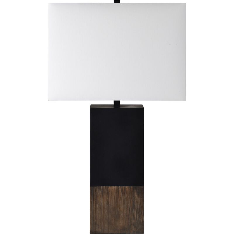 30" Rectangular Wood Table Lamp with Off White Modified Drum Shade
