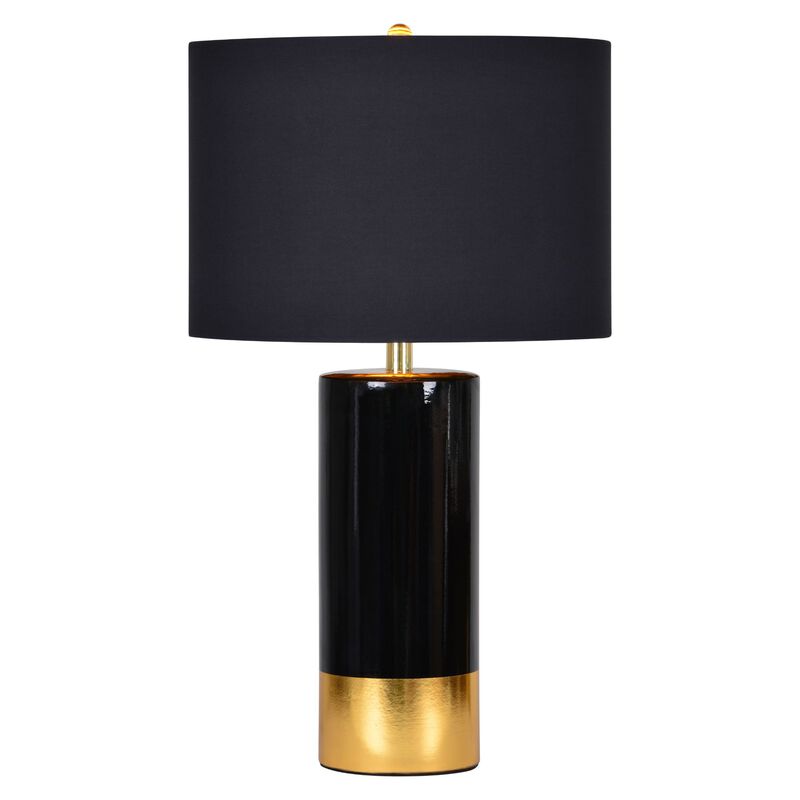 29" Black and Gold Ceramic Table Lamp with Drum Shade