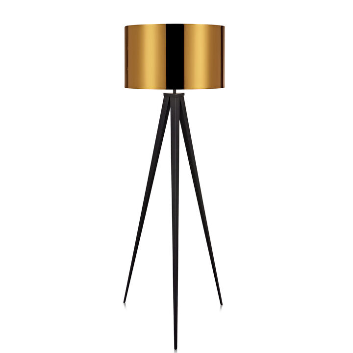 Teamson Home Romanza 61.81" Postmodern Tripod Floor Lamp with Drum Shade, Matte Black/Gold